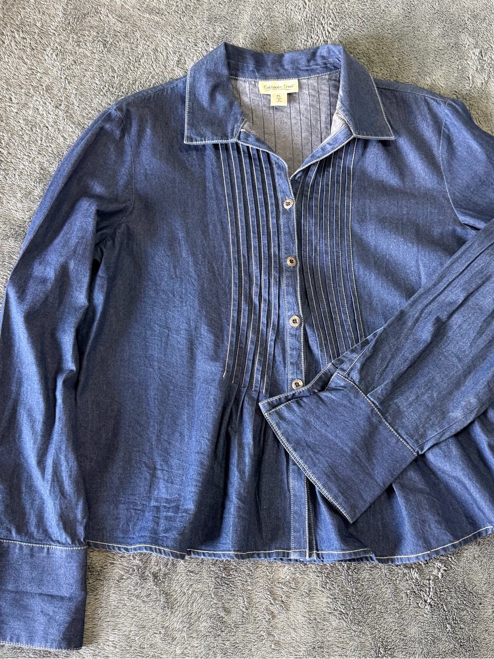 Coldwater Creek Blue Button-Down Pintuck Peplum Shirt
